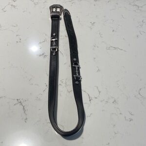 Men's Black Leather Dress Belt with Silver Buckle